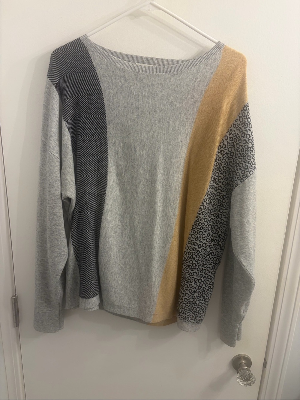 Light Gray Colorblock Zyia Active Sweater with Mustard Panel